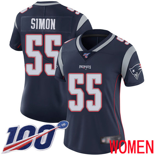 New England Patriots Football #55 100th Season Limited Navy Blue Women John Simon Home NFL Jersey